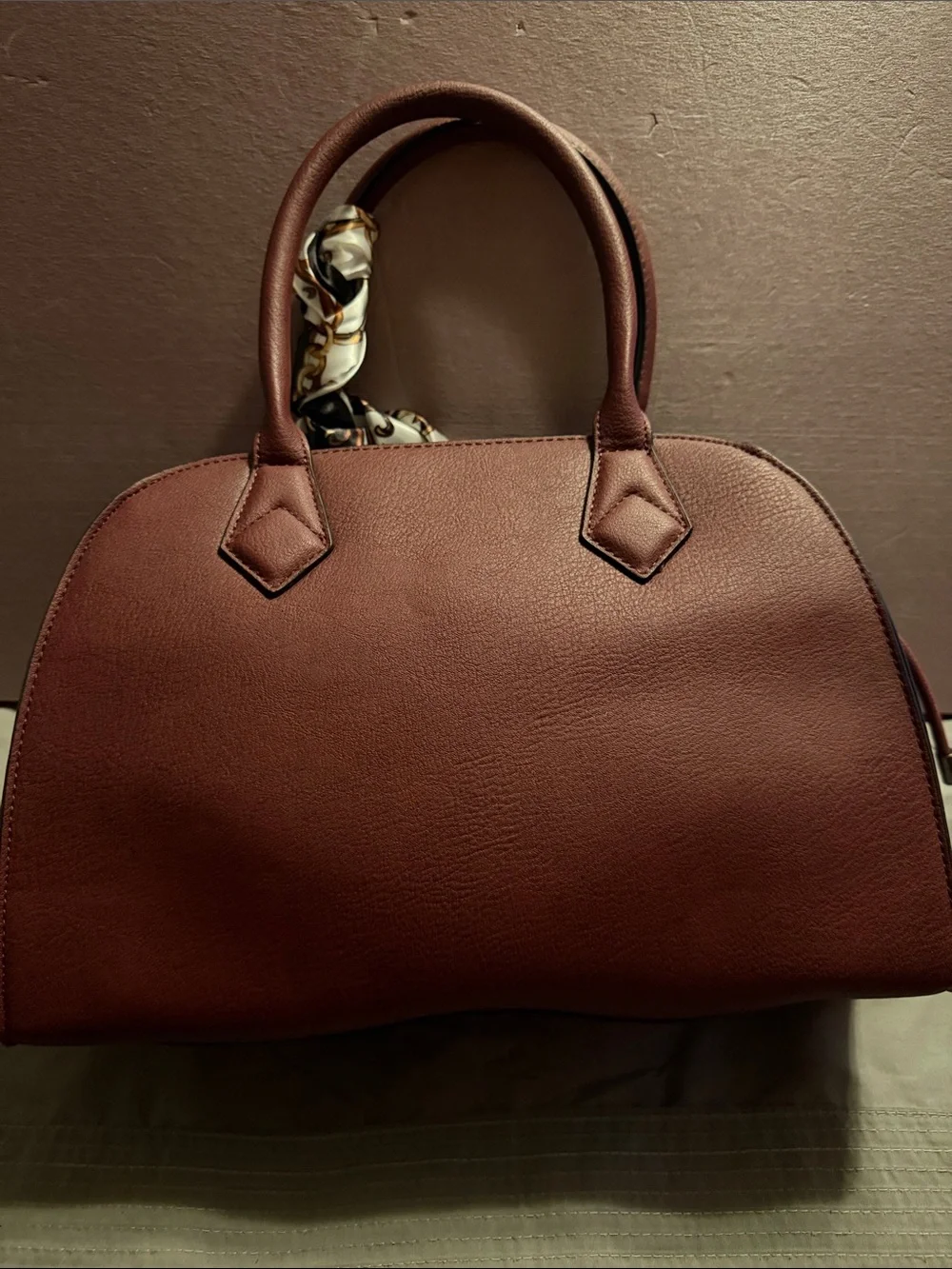 Like New ALDO Burgundy Kerrigan Dome Satchel Bag with Twilly Scarf